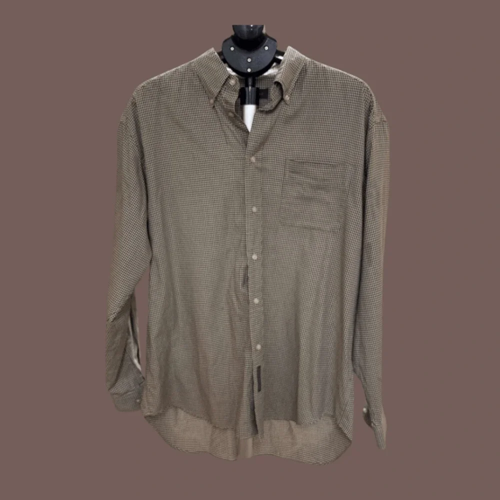 Banana Republic Button-Up Shirt | Brown Micro-Grid | Size L | Vintage